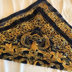 beautiful navy and gold pattern scarf